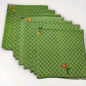 Set of 10 MCM Cloth Napkins Grass Green Summer Grid Floral Bright Floral VTG